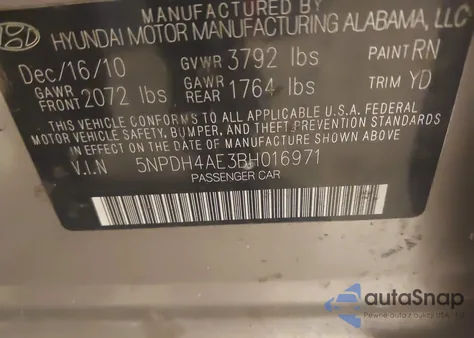 2011 Hyundai Elantra Gls/Limited from USA, damaged, VIN 5NPDH4AE3BH016971